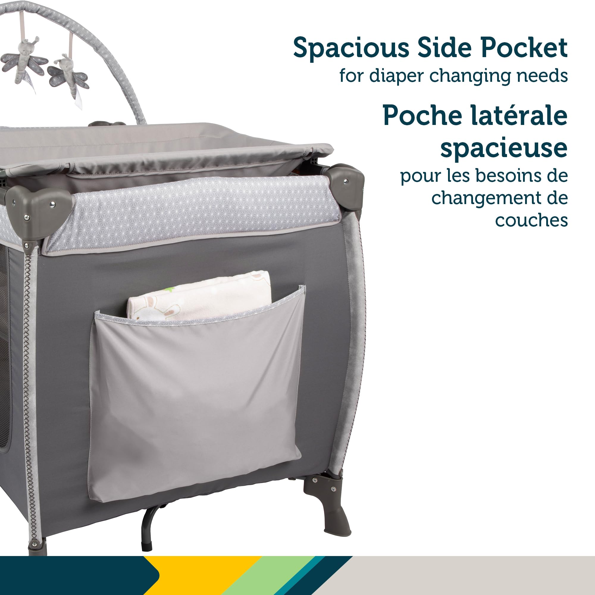 Safety 1st Amherst Baby Playard – 3-in-1 Travel-Ready Playard, Bassinet & Changer with Storage, Toy Bar – for Newborn to Toddler – Stardust 🍁 All In One Marketplace Canada