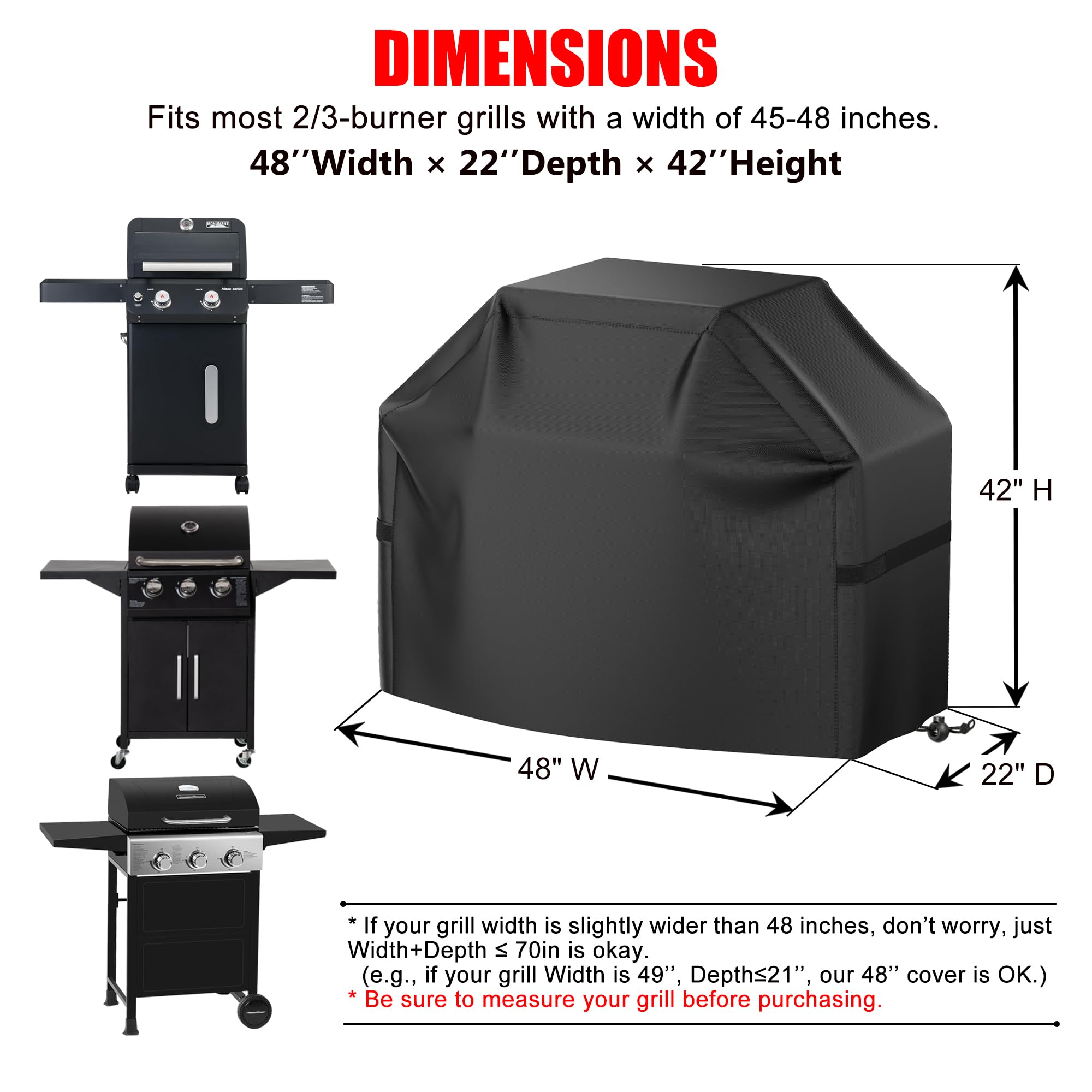 Grill Cover, 48 inch BBQ Gas Grill Cover Waterproof Weather Resistant, UV and Fade Resistant, UV Resistant Material for Weber Char-Broil Nexgrill Grills and More, Black 🍁 All In One Marketplace Canada