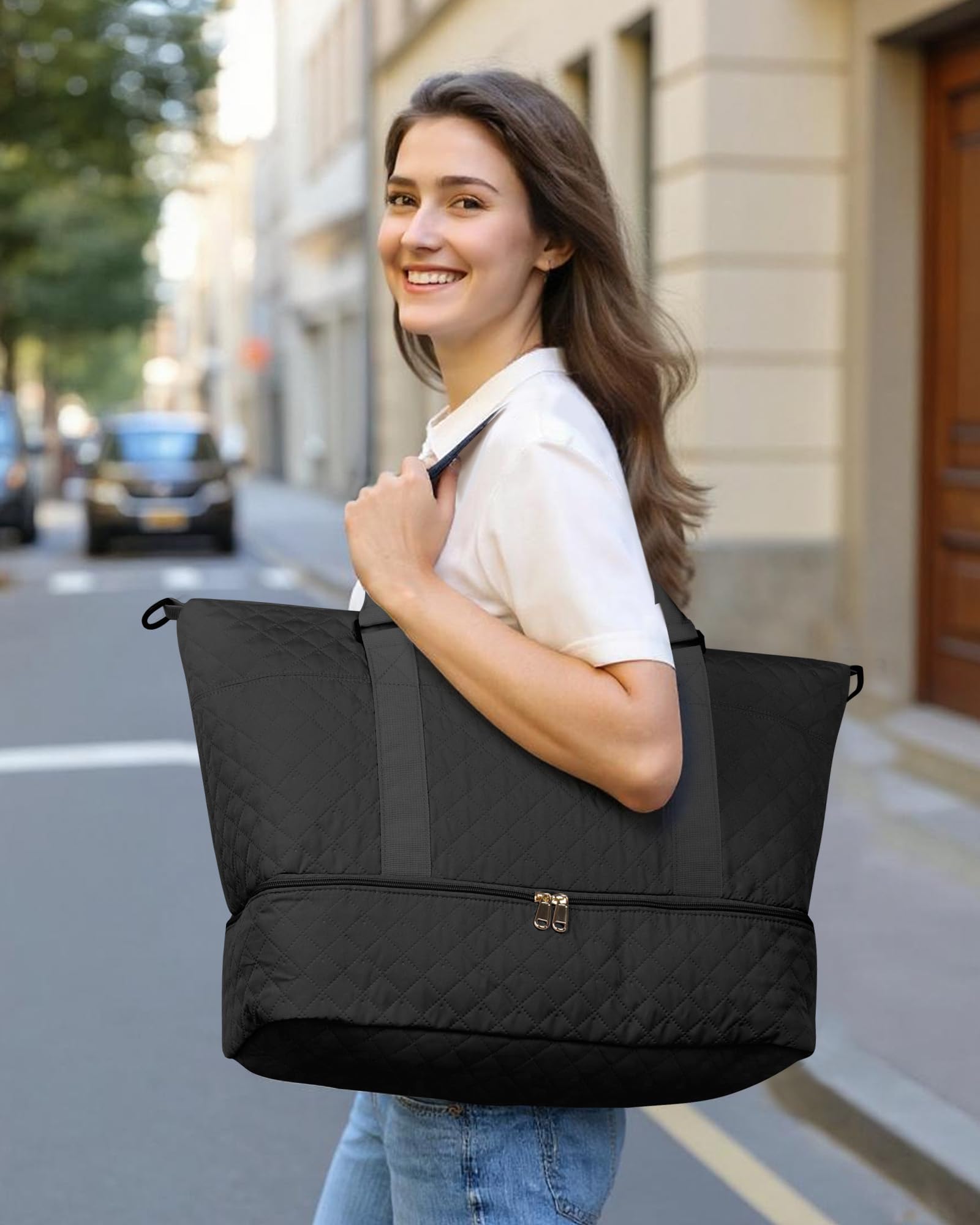 HOTOR Travel Duffel Bag - Large Weekender Bags for Women, Carry On Bag with Shoe Compartment, Overnight Bag with Toiletry Bag for Travel Essentials and Travel Accessories, Black, 34.0 x 45.0 x 20.0 cm 🍁 All In One Marketplace Canada