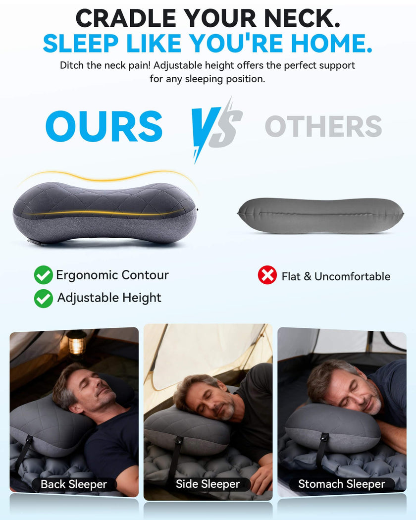 Hikenture Camping Pillow with Removable Cover-Ultralight Inflatable Pillow for Neck Lumber Support-Upgrade Backpacking Pillow-Washable Travel Air Pillows for Camping, Hiking, Backpacking (Grey) 🍁 All In One Marketplace Canada