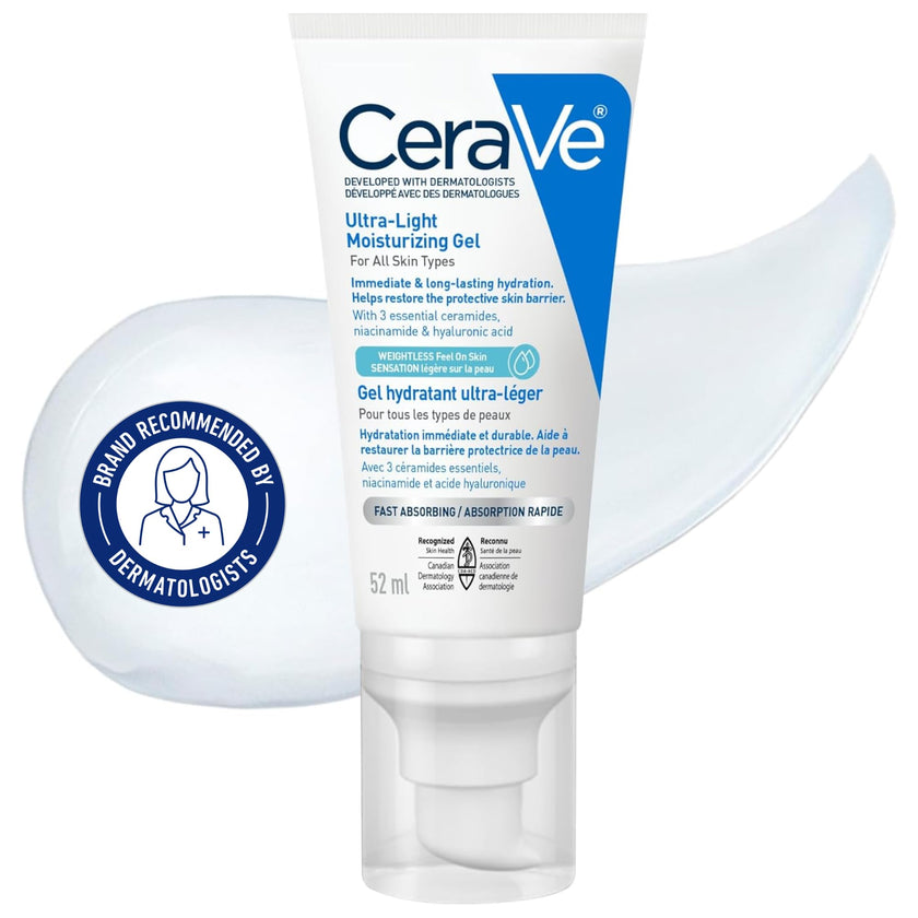 CeraVe Ultra-Light Moisturizing Gel Cream, Lightweight Face Moisturizer with Ceramides, Niacinamide & Hyaluronic Acid. Oil Free, Fast Absorbing and Fragrance-Free, Dermatologist Recommended, 52 mL 🍁 All In One Marketplace Canada