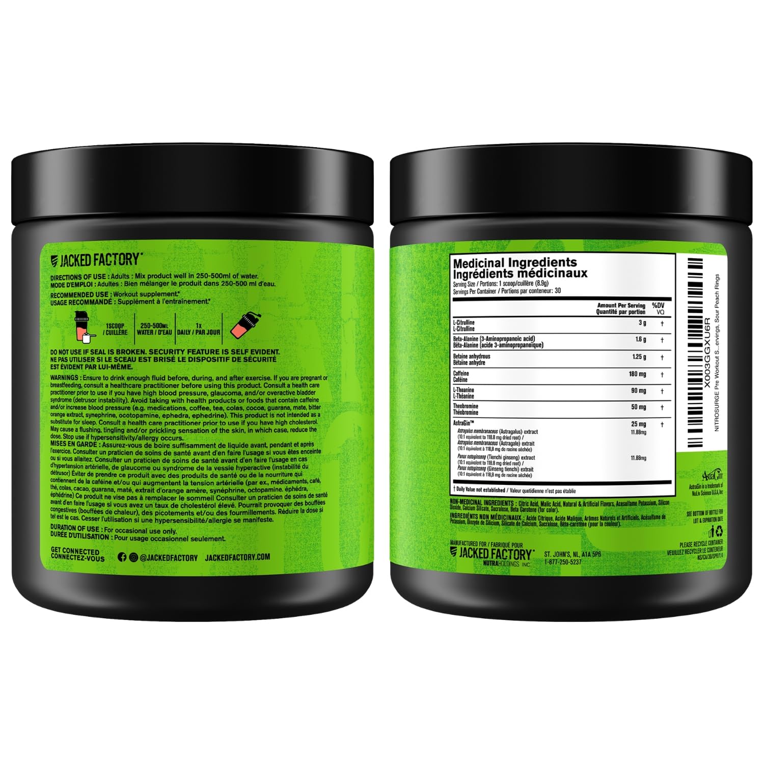 NITROSURGE Pre Workout Supplement - Endless Energy, Instant Strength Gains, Clear Focus, Intense Pumps - Nitric Oxide Booster & Preworkout Powder with Beta Alanine - 30 Servings, Sour Peach Rings 🍁 All In One Marketplace Canada