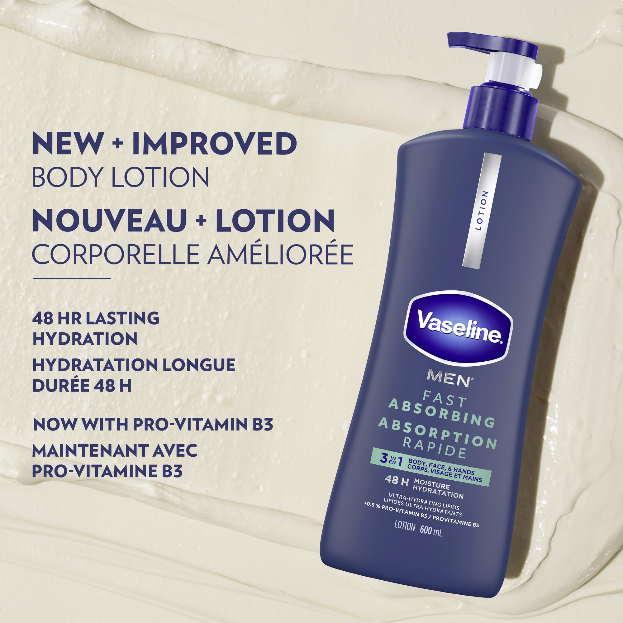 Vaseline Men 3 in 1 Body, Face & Hands Lotion 48 H Dry skin moisturizer, Fast Absorbing with Ultra hydrating lipids, 600 ml (3-pack) 🍁 All In One Marketplace Canada