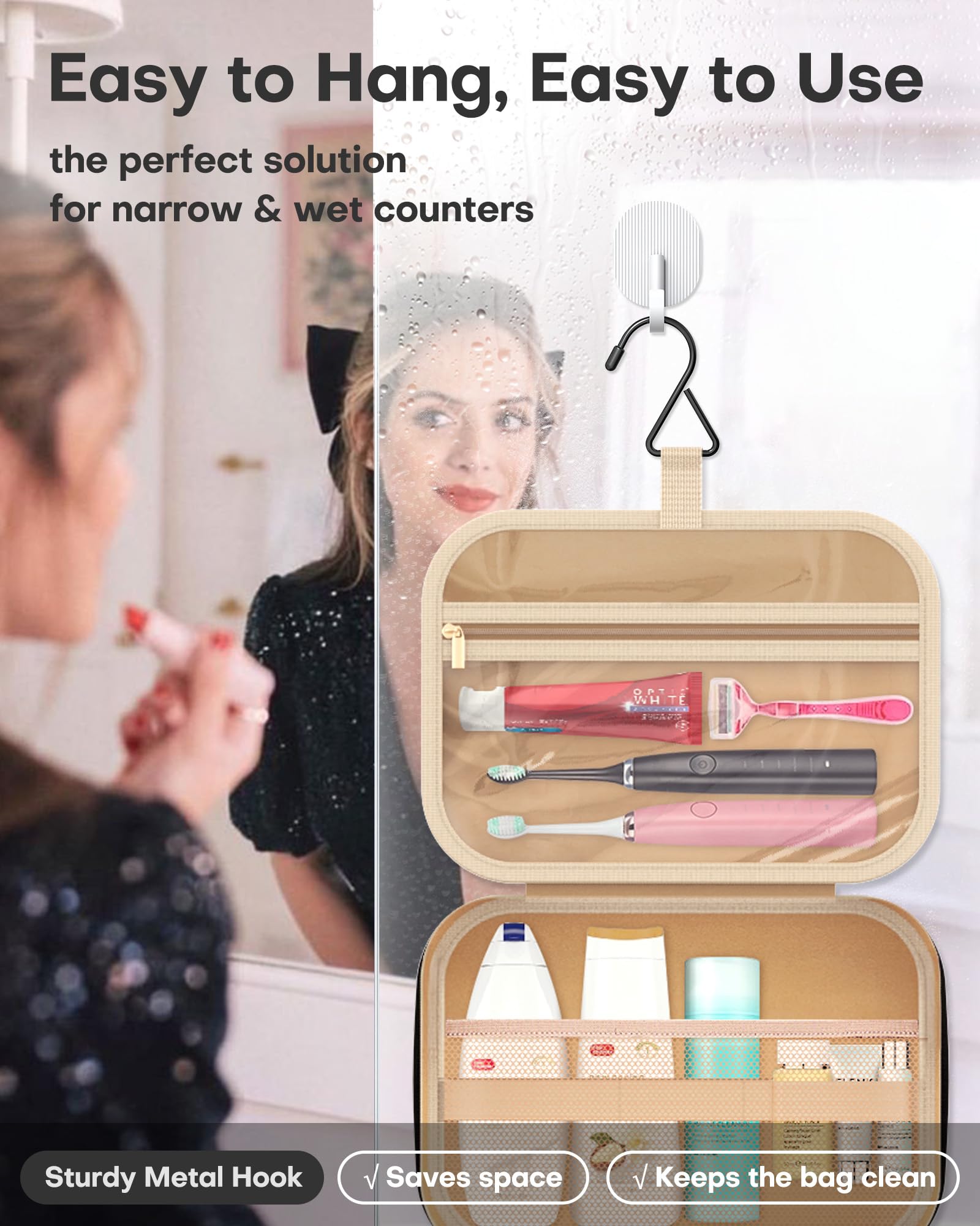 HOTOR Travel Toiletry Bag for Women - Spacious Toiletry Bag for Men, Waterproof Makeup Bag with Hanging Hook and Multiple Pockets, Travel Accessories, Travel Essentials, Black, Medium 🍁 All In One Marketplace Canada