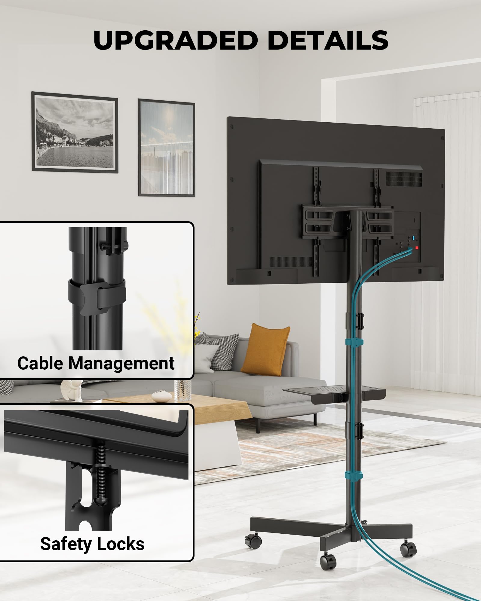BONTEC Mobile TV Stand with Tilt Function, Rolling TV Cart for 23-60