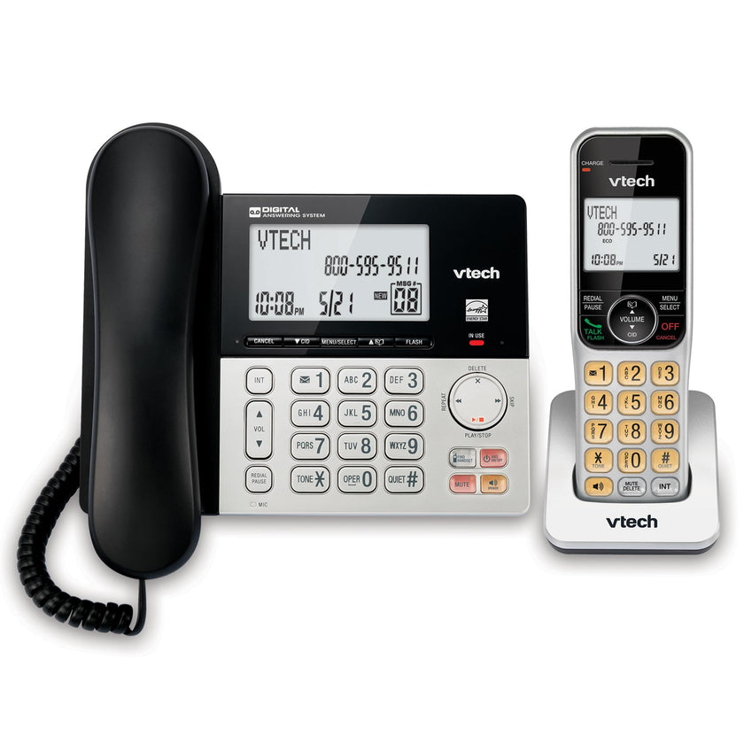 VTech DECT 6.0 1-Handset Corded/Cordless Phone for Home with Answering Machine, Call Blocking, Caller ID, Large Backlit Display, Duplex Speakerphone, Intercom, Landline Line-Power: VG208 🍁 All In One Marketplace Canada