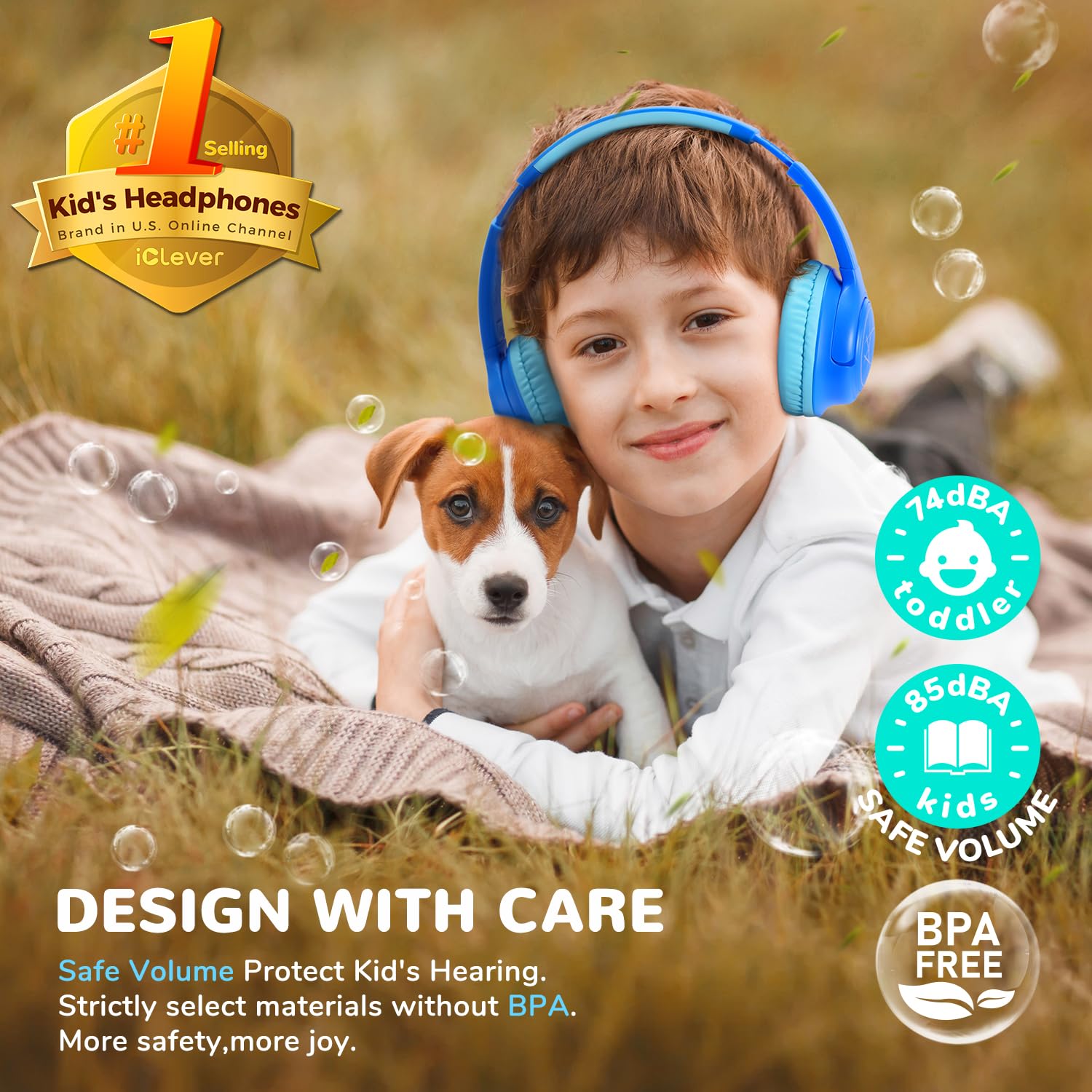 Kids Headphones Wireless with LED Lights, iClever BTH18 Safe Volume 74/85dBA, 43H Playtime, Stereo Sound, USB-C, AUX Cable, Bluetooth5.3 Over Ear Kids Toddler Headphones for Tablet/Travel, Blue 🍁 All In One Marketplace Canada