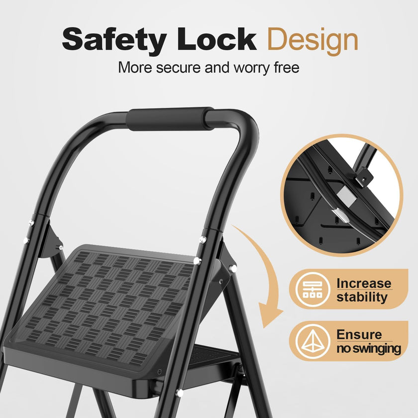 HBTower Step Ladder, 2 Step Stool for Adults, 2 Step Ladder Folding Step Stool with Cushioned Handle, 330 lbs/150 kg Capacity, 2 Step Ladder with Wide Anti-Slip Pedal Ergonomic Design 🍁 All In One Marketplace Canada