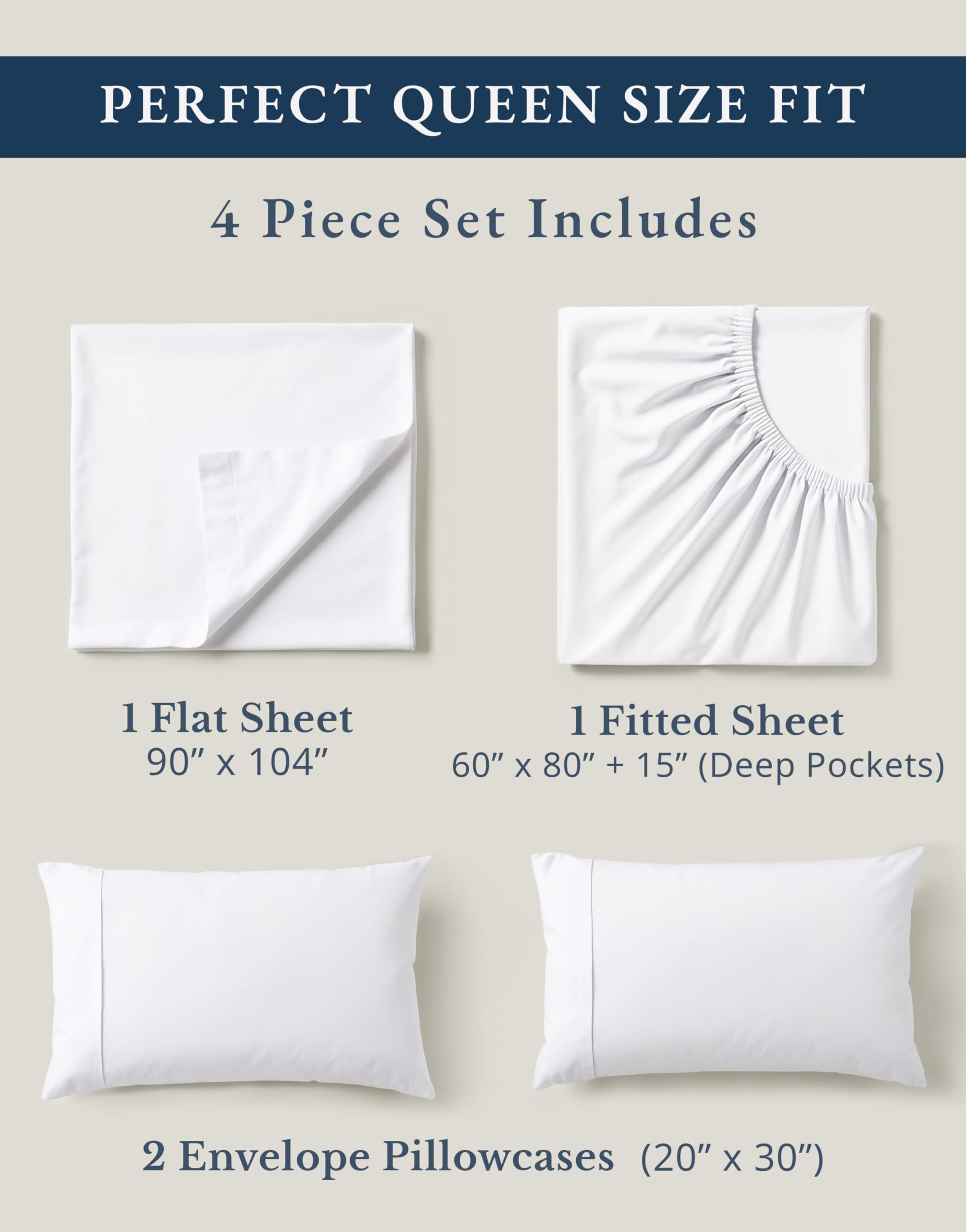 Lane Linen 100% Organic Cotton Queen Sheet Set, 4-Piece Percale Bed Sheets for Queen Bed - Soft, Breathable, Hypoallergenic, Deep Pocket Fits Mattress Up to 15