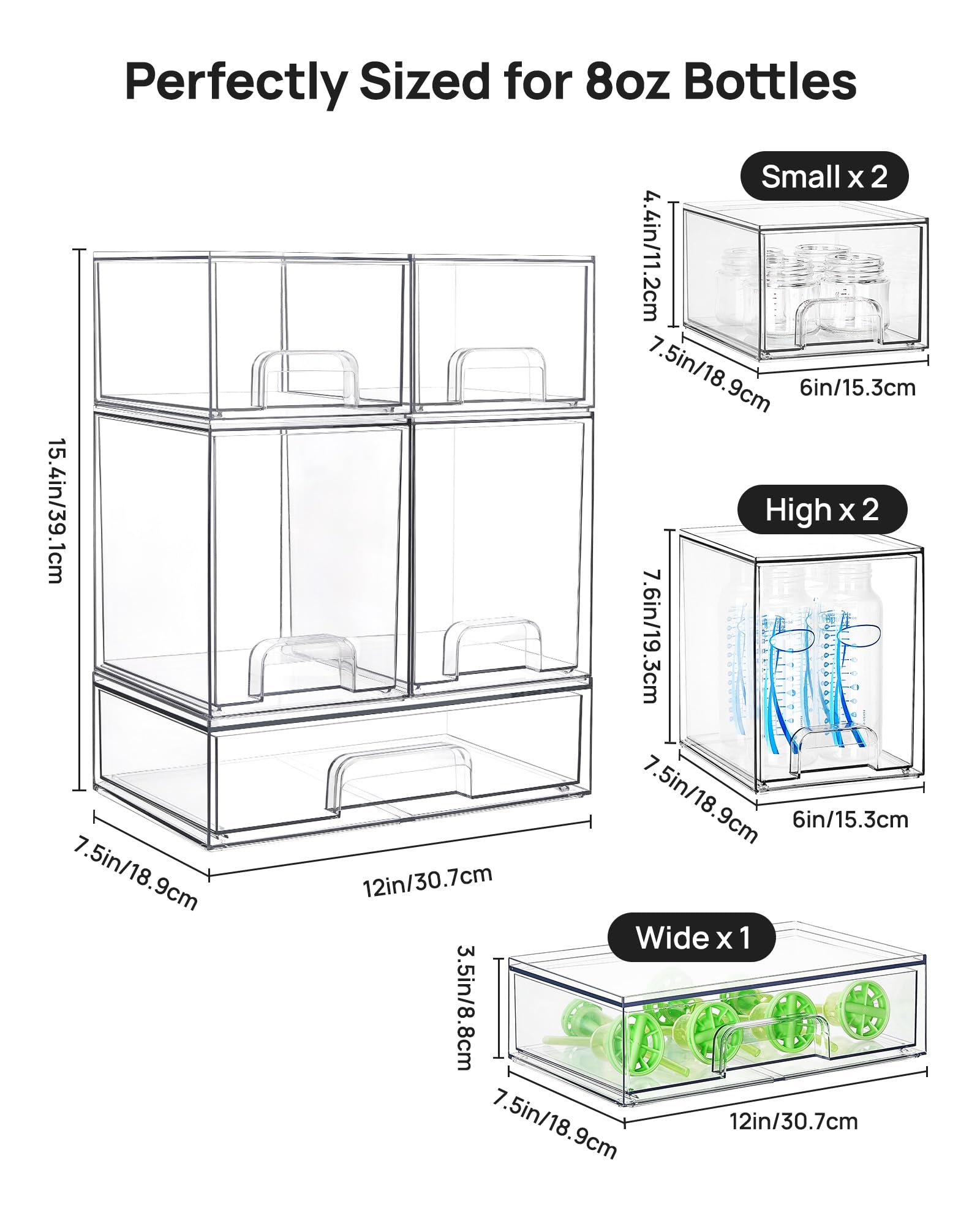 Vtopmart Stackable Storage Drawers Set of 5, 12