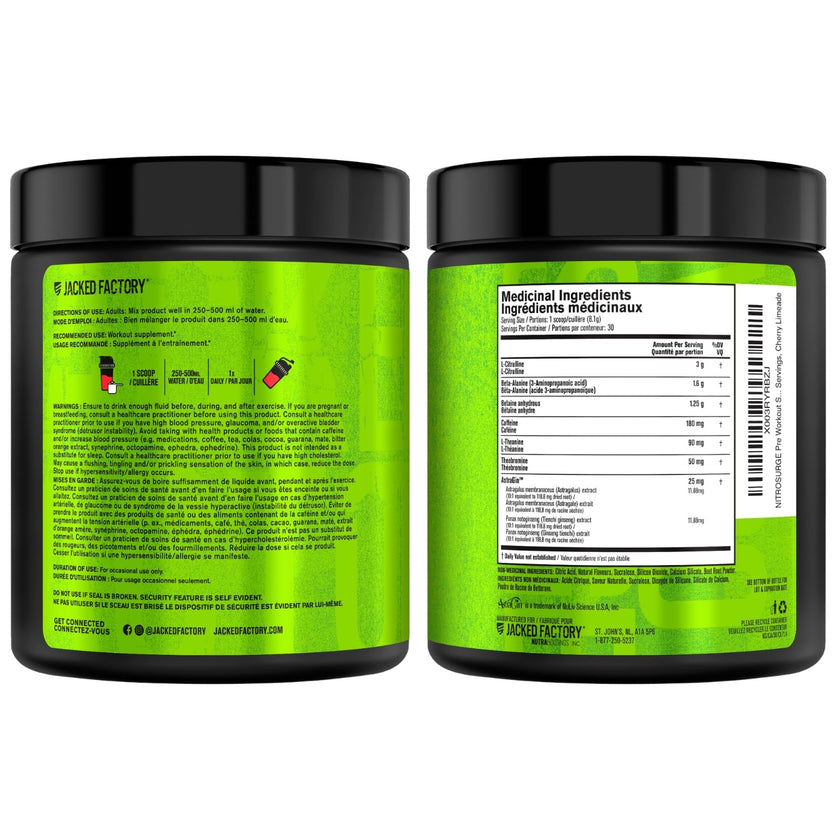 NITROSURGE Pre Workout Supplement - Endless Energy, Instant Strength Gains, Clear Focus, Intense Pumps - Nitric Oxide Booster & Preworkout Powder with Beta Alanine - 30 Servings, Cherry Limeade 🍁 All In One Marketplace Canada