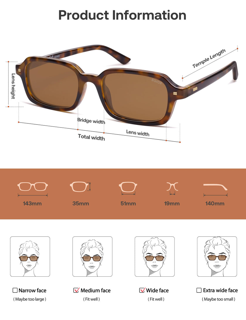 SOJOS Trendy Rectangle Polarized Sunglasses Womens Mens, Small Retro Fashion Thin Slim Square Sunnies SJ2610, Brown Tortoise/Brown 🍁 All In One Marketplace Canada
