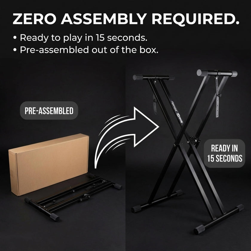 RockJam Xfinity Heavy-Duty, Double-X, Pre-Assembled, Infinitely Adjustable Piano Keyboard Stand with Locking Straps 🍁 All In One Marketplace Canada