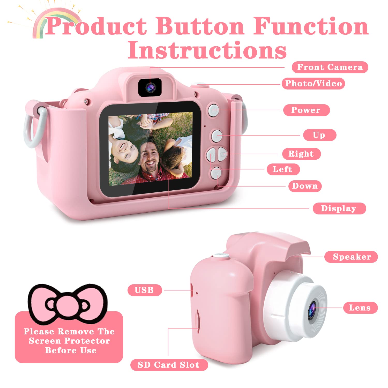 CIMELR Kids Camera Toys for 3 4 5 6 7 8 9 10 11 12 Year Old Boys/Girls, Kids Digital Camera for Toddler with Video, Christmas Birthday Festival Gifts for Kids, Selfie Camera for Kids, 32GB SD Card 🍁 All In One Marketplace Canada