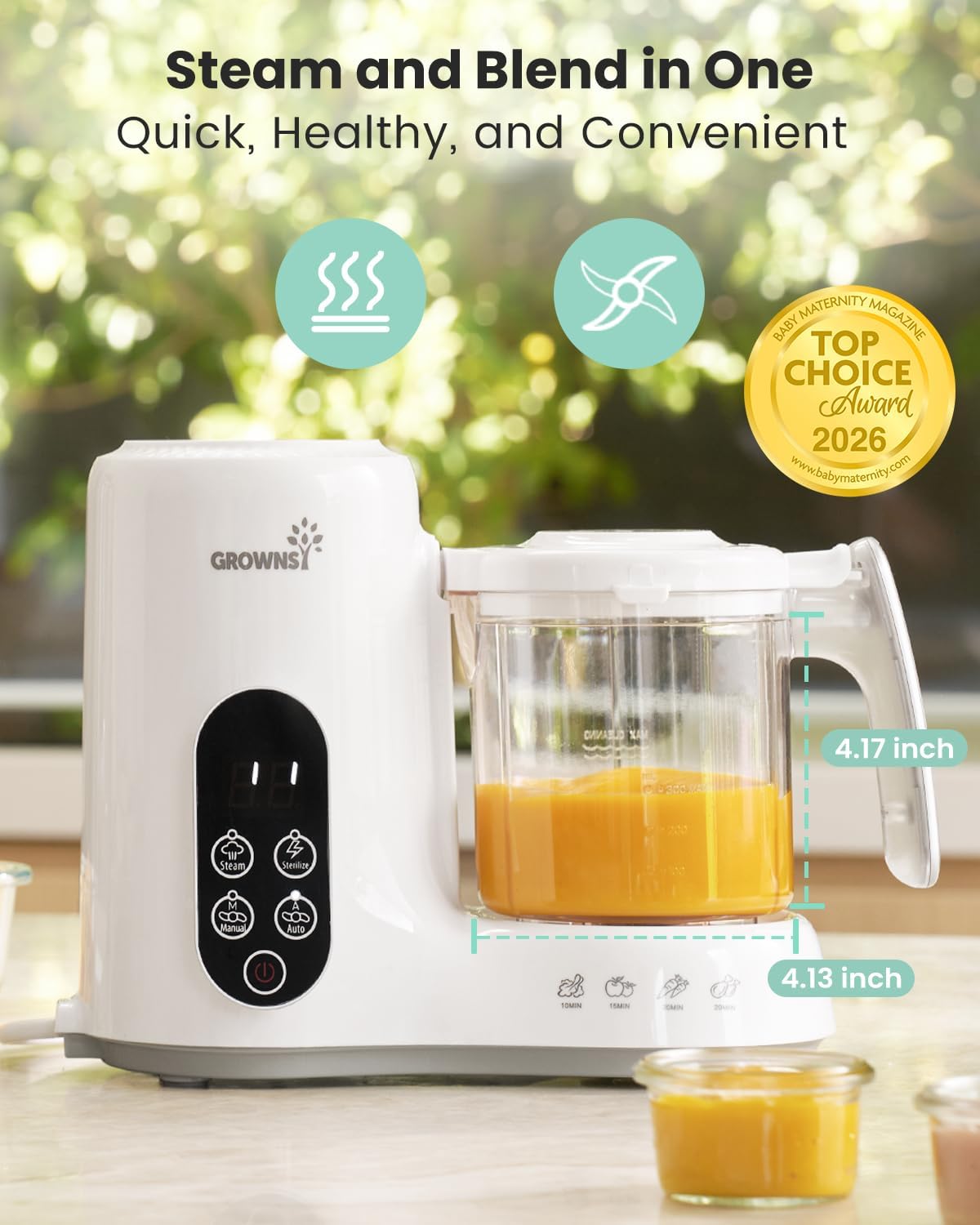 Grownsy Baby Food Maker with Steam Basket, One Step Baby Food Processor Steamer Puree Blender Grinder Mills Machine, Auto Cooking Grinding and Sterilizing for Healthy Homemade Food, BPA-Free 🍁 All In One Marketplace Canada
