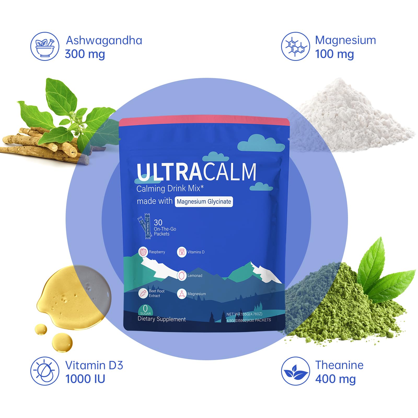 GMOOKEY UltraCalm Super Drink Packets, Raspberry Lemonade Flavor, Sugar‑Free Stress Relief & Focus Support with Magnesium, Non‑GMO, Vegetarian (30 Servings) 🍁 All In One Marketplace Canada