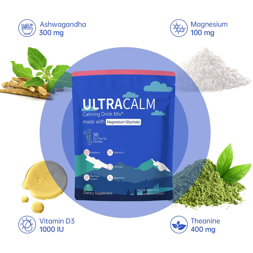 GMOOKEY UltraCalm Super Drink Packets, Raspberry Lemonade Flavor, Sugar‑Free Stress Relief & Focus Support with Magnesium, Non‑GMO, Vegetarian (30 Servings) 🍁 All In One Marketplace Canada