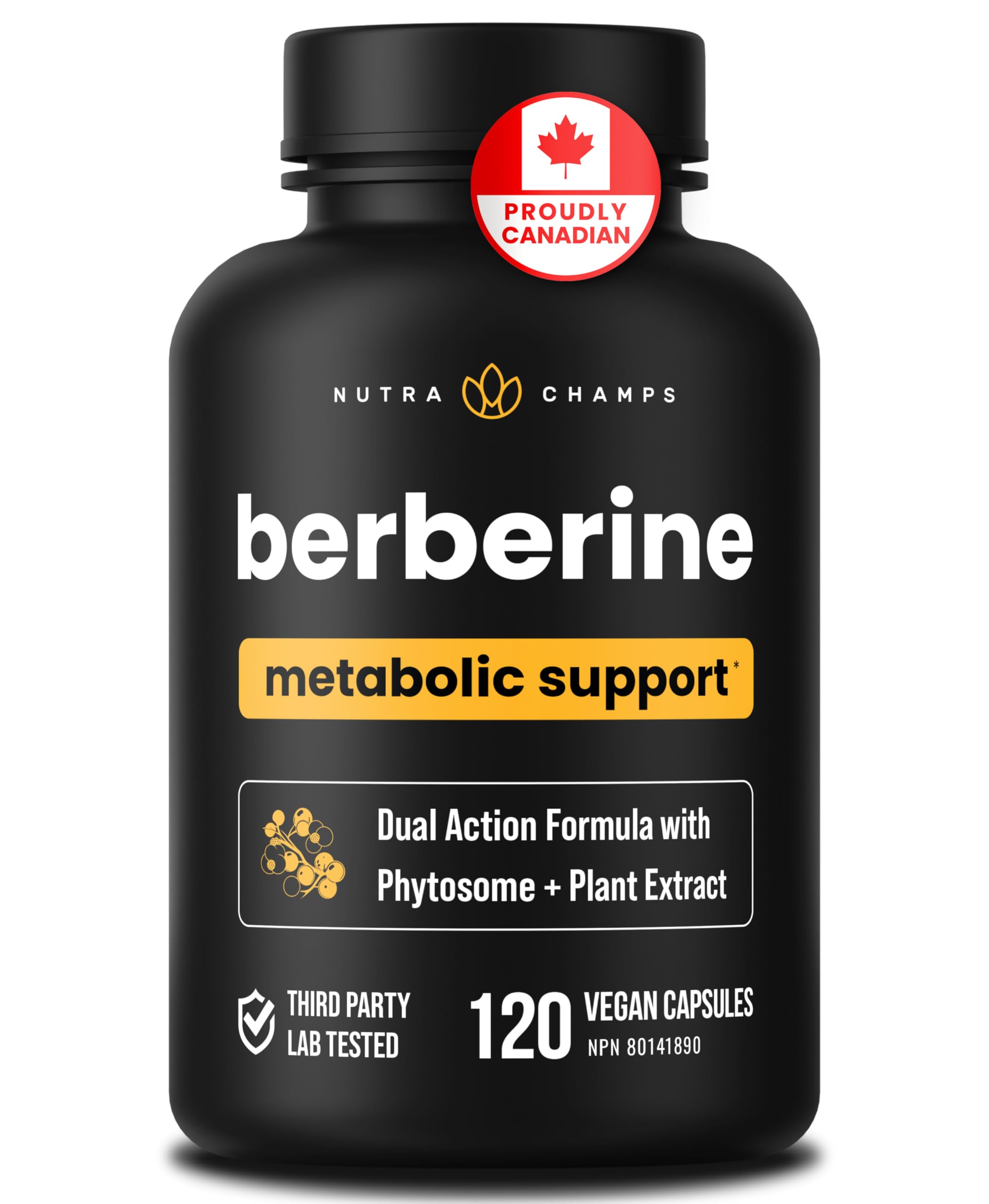 Berberine 1200mg Complex – 120 Count - Highest Purity 97% Berberine HCl + Patented Berbevis Phytosome for Max Absorption – Ultra Strength Capsules With Grape Seed Extract - Berberine Supplement Supports Glucose Metabolism & Healthy Blood Sugar Levels