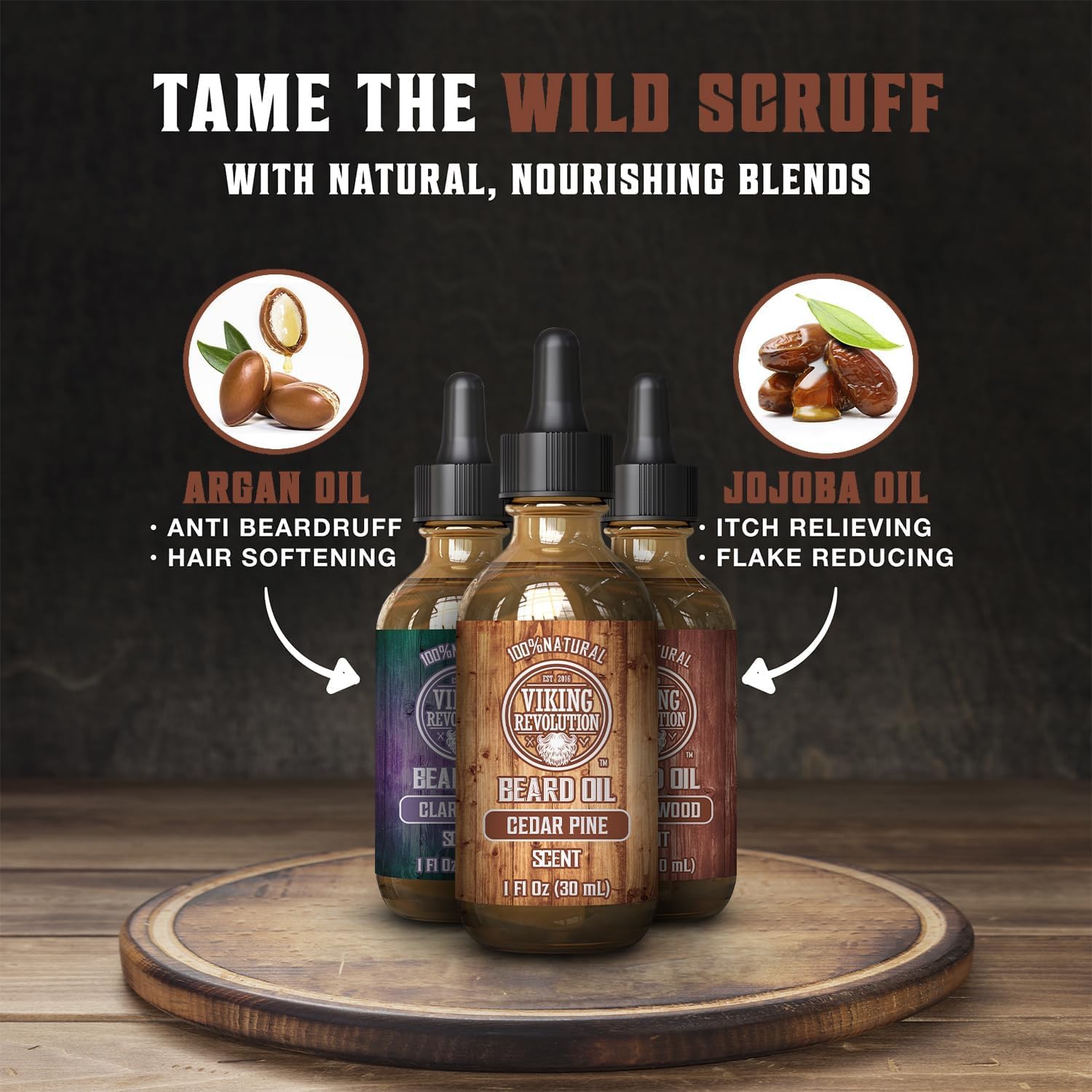 Viking Revolution - Beard Oil - All Natural Variety Sandalwood, Pine & Cedar, Clary Sage - Gifts For Men - Conditioning and Moisturizing - Valentines Day Gift for Him - 3 x 30 ml 🍁 All In One Marketplace Canada