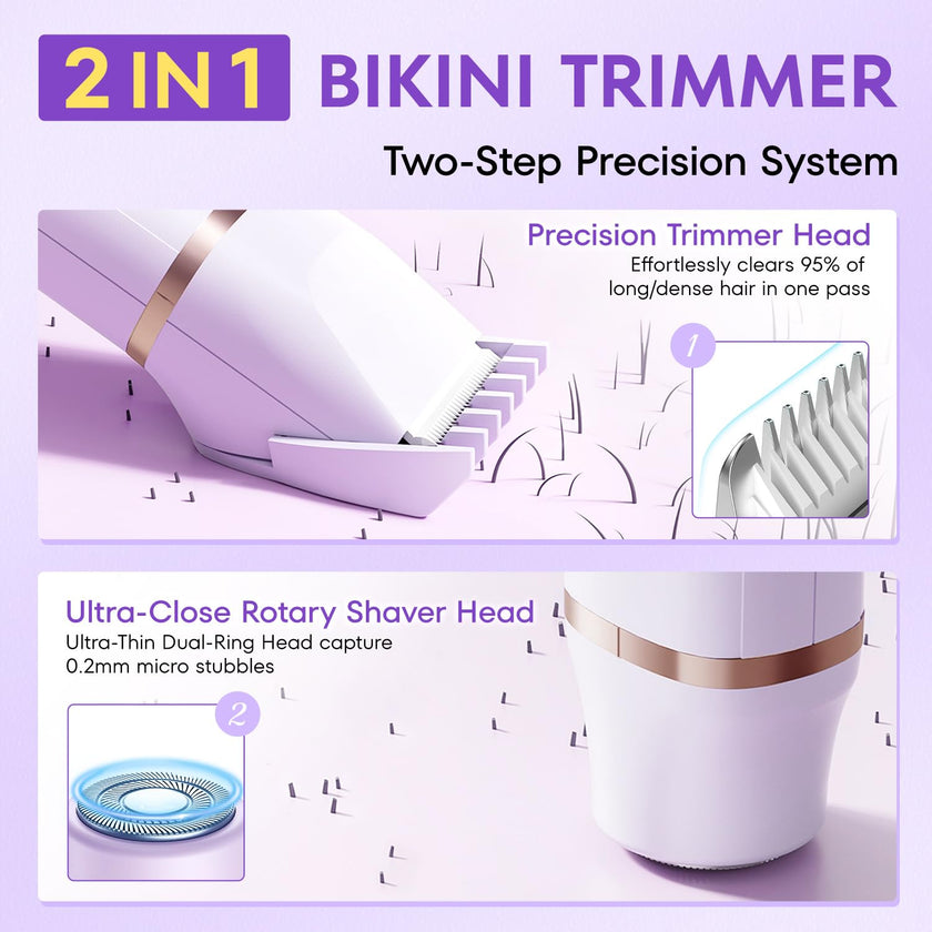 VG VOGCREST Bikini Trimmer for Women: 2-in-1 Painless Body Shaver for Underarm Leg Arm - Portable Travel Friendly Pubic Grooming Kit - Rechargeable Electric Razor with Charging Dock 🍁 All In One Marketplace Canada