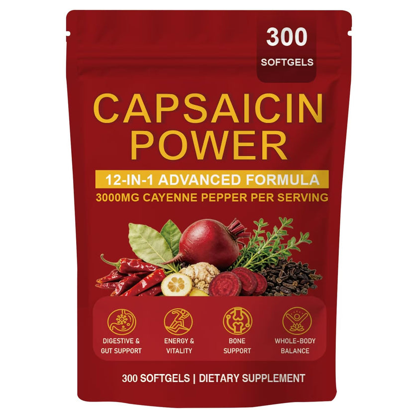 Cayenne Pepper - Cayenne Pepper Capsules | Resealable Package | 300 Softgels / 1 Bag B 🍁 All In One Marketplace Canada