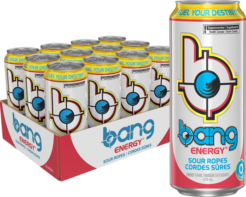 Bang Energy, Sour Ropes, 473mL (12 Pack) - Zero Sugar, Zero Calorie Energy Drink 🍁 All In One Marketplace Canada