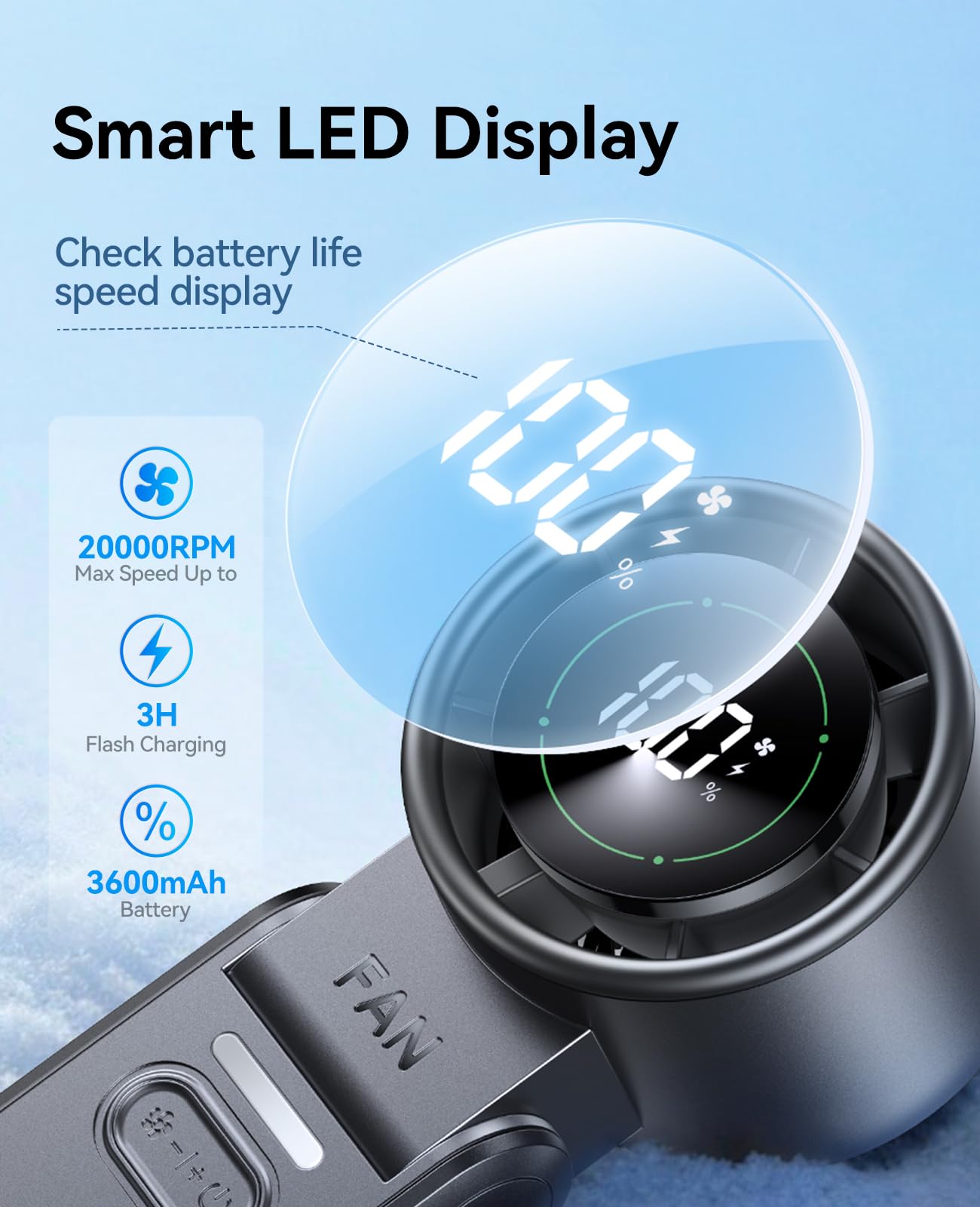 KIMMOO 3-in-1 Portable Handheld Turbo Fan -100 Speeds, 10800 RPM, 12Hrs Cooling, 120° Rotation, USB Rechargeable Mini Hand Held Personal Fan for Travel Makeup Outdoor Indoor (Black) 🍁 All In One Marketplace Canada