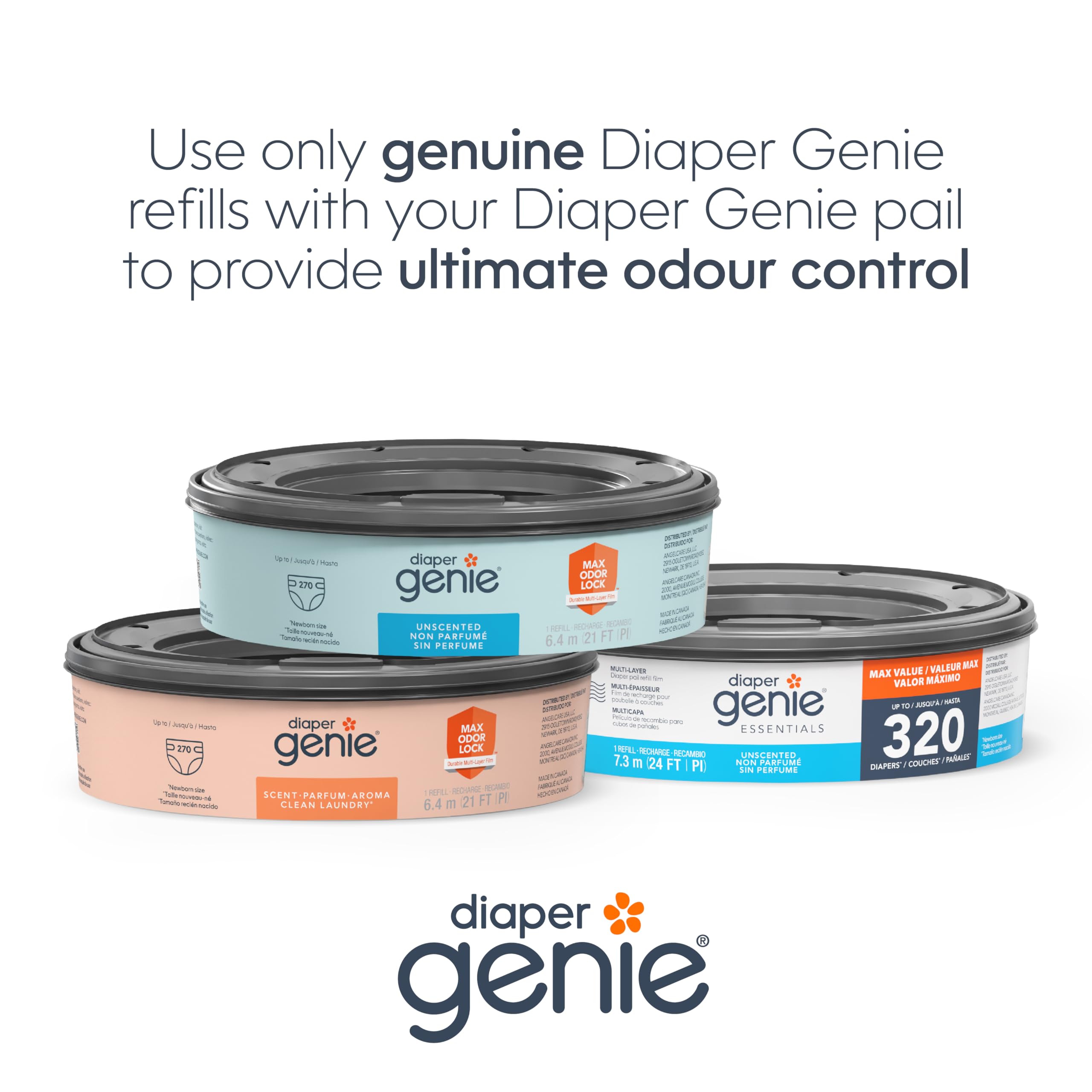 Diaper Genie Essentials Round Refill 8-Pack, Unscented, Fits Complete Pails 🍁 All In One Marketplace Canada