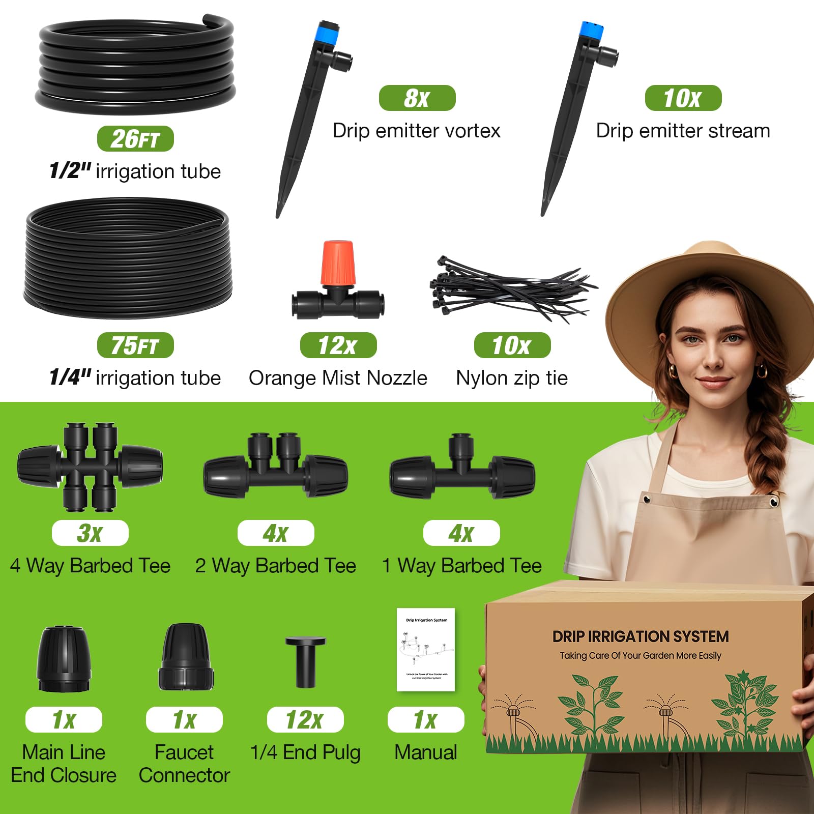 MIXC 101FT Drip Irrigation System, Easy to Setup Automatic Garden System with Anti-UV 1/4
