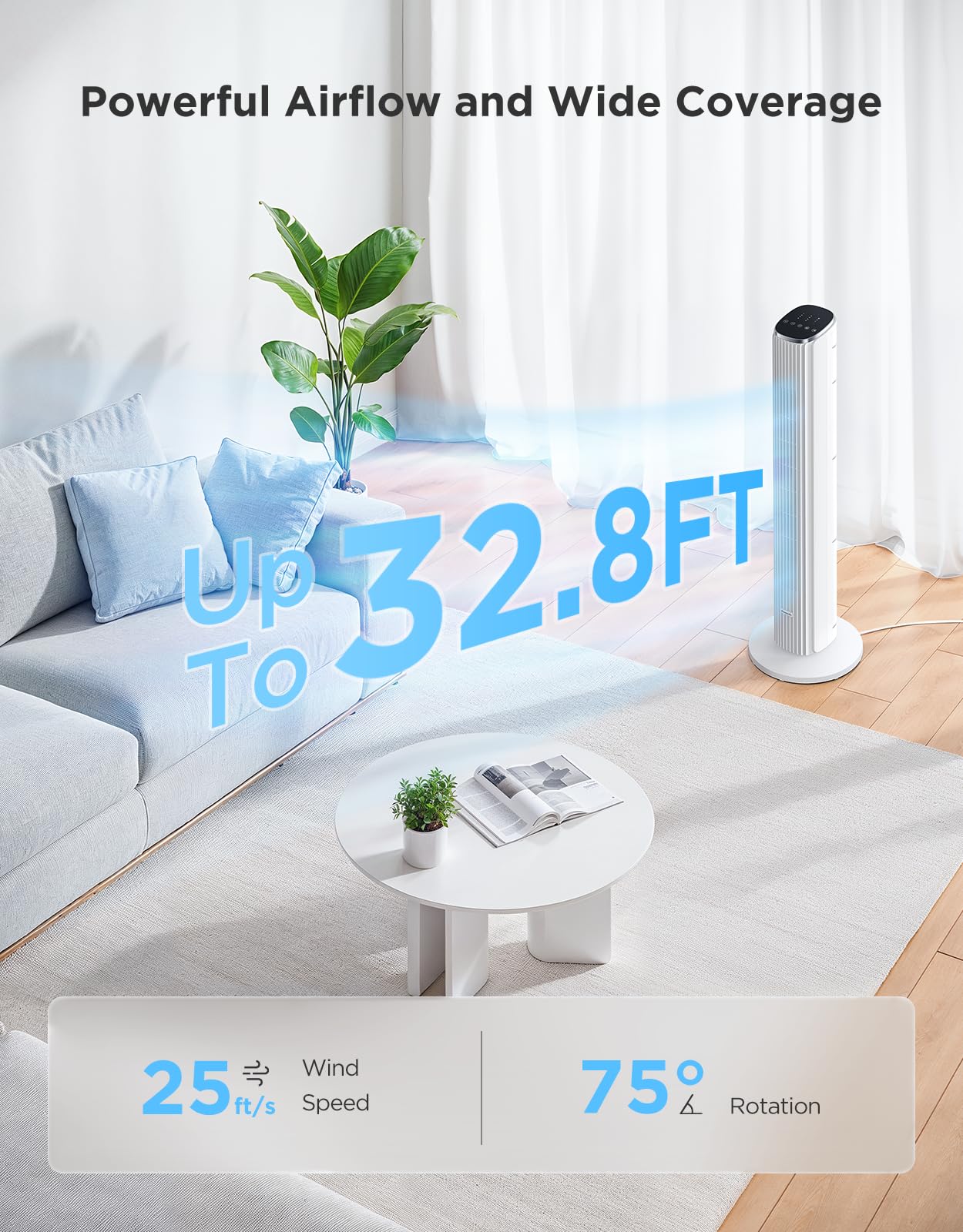 GoveeLife White Tower Fan for Bedroom, 36