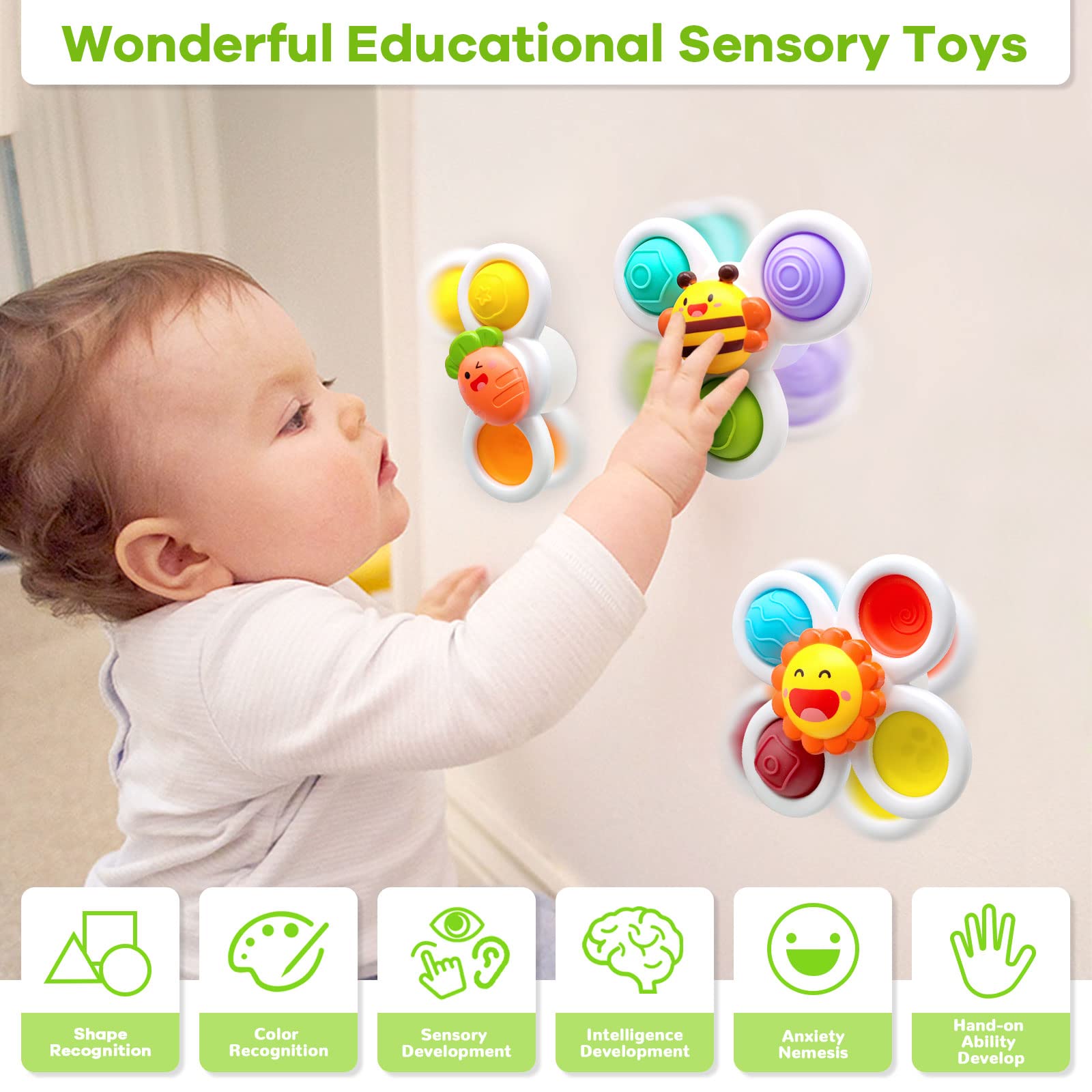 Suction Cup Spinner Toys for Baby, Baby Toys Sensory Toys Learning Toys for Toddlers 1-3, Baby Bath Toys for Babies 12-18 Months, 1 2 3 Year Old Girl Boy Gifts Idea (3 Pcs) 🍁 All In One Marketplace Canada