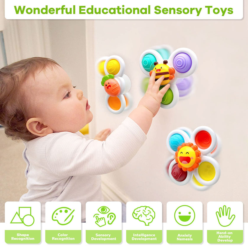 Suction Cup Spinner Toys for Baby, Baby Toys Sensory Toys Learning Toys for Toddlers 1-3, Baby Bath Toys for Babies 12-18 Months, 1 2 3 Year Old Girl Boy Gifts Idea (3 Pcs) 🍁 All In One Marketplace Canada