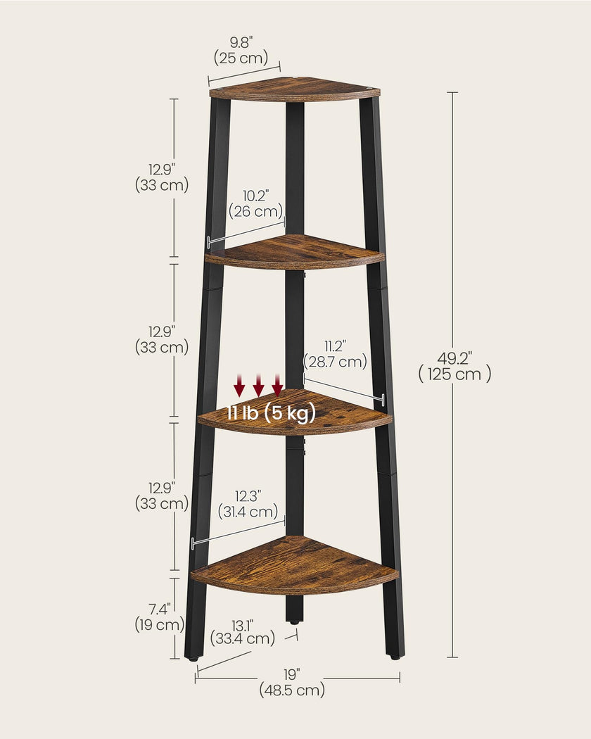 VASAGLE Corner Shelf Stand, 4-Tier Corner Bookshelf, Industrial Ladder Shelf, Plant Stand for Living Room, Office, Kitchen, Rustic Brown and Matte Black ULLS34X 🍁 All In One Marketplace Canada