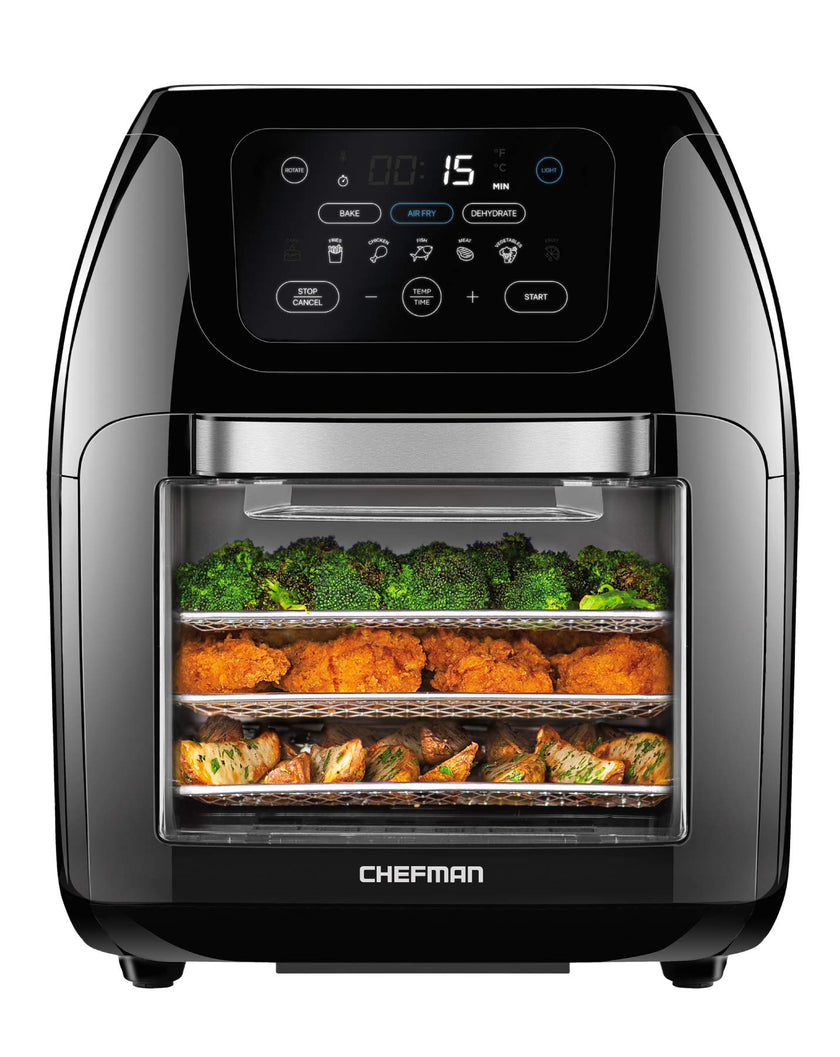 CHEFMAN Multifunctional Digital AirFryer+ Rotisserie,Dehydrator, Convection Oven17 Touch Screen Presets Fry,Roast,Dehydrate, Bake, XL 10L Family Size,Auto Shutoff,Large Easy-View Window Black,10 Quart 🍁 All In One Marketplace Canada