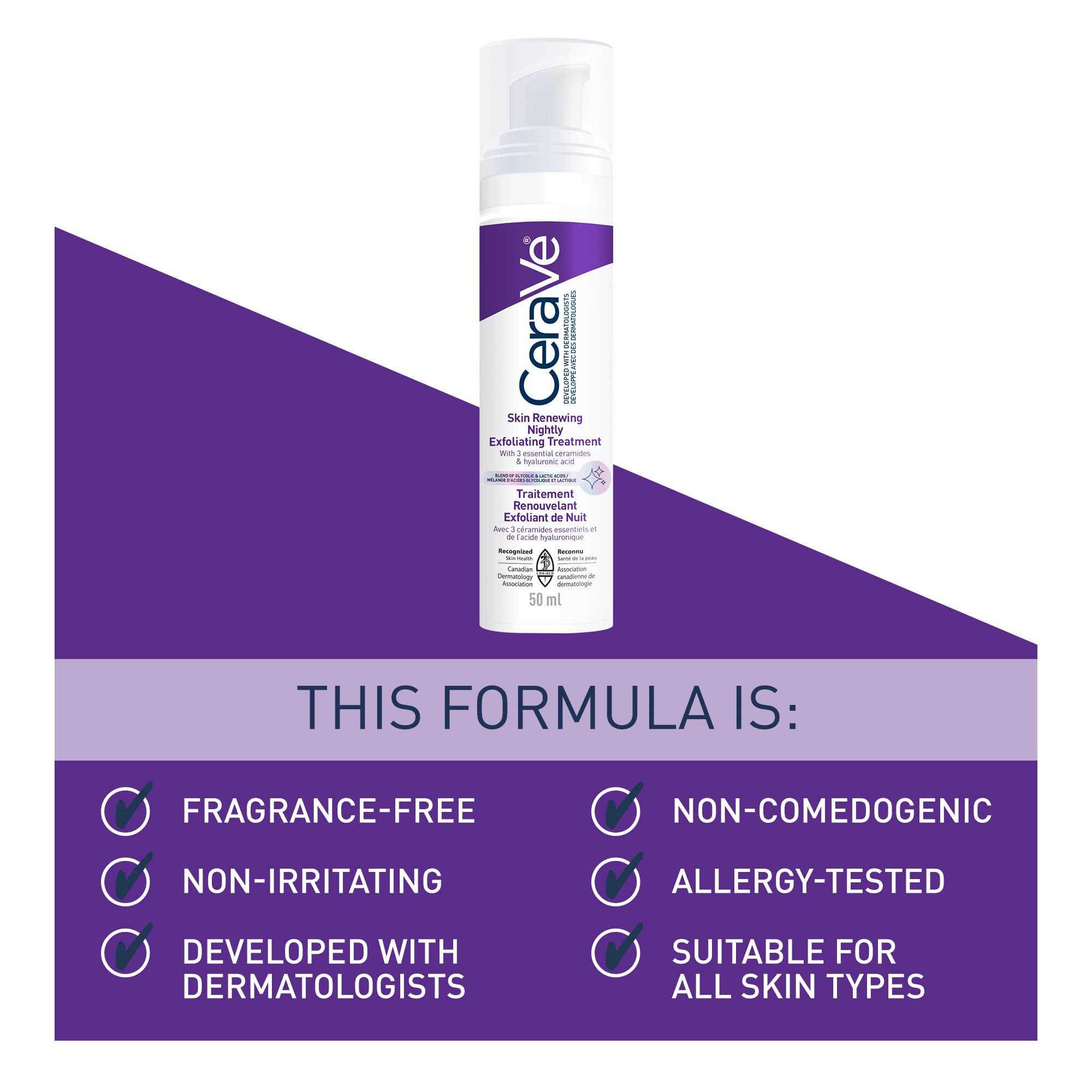 CeraVe Skin Renewing Nightly Exfoliating Treatment for Healthy Aging, Fine Lines, Wrinkles, Dullness and Pores. Face Serum with Glycolic Acid, Hyaluronic Acid & Ceramides, Fragrance-Free, 50ml 🍁 All In One Marketplace Canada