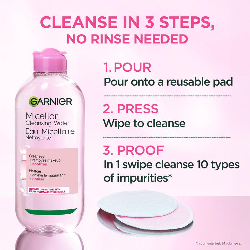 Garnier Micellar Water, Gentle and Hydrating Facial Cleanser & Makeup Remover, Suitable for Sensitive Skin, Vegan, Cruelty Free, Fragrance Free, 700ml 🍁 All In One Marketplace Canada