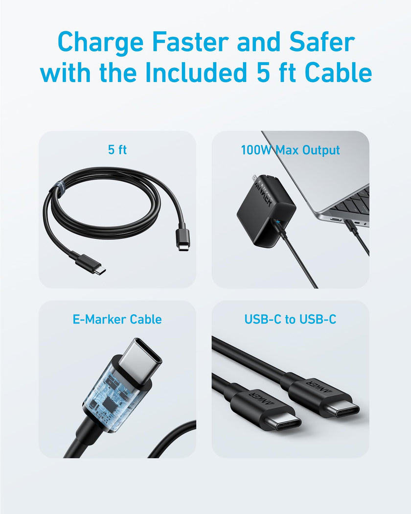 Anker MacBook Charger, Compact and Foldable 100W USB C Charger for MacBook Air, Samsung Galaxy, iPad Pro, and More, 5FT USB C Cable Included 🍁 All In One Marketplace Canada