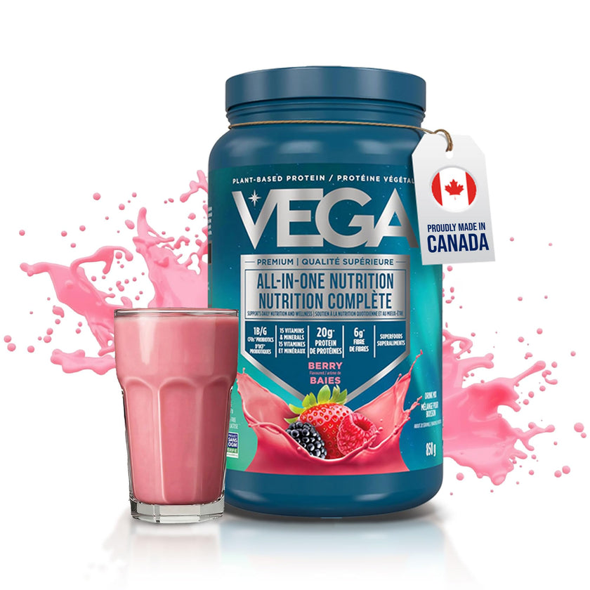 Vega Premium All-in-One Nutrition Protein Powder – 20g Plant-Based Vegan Protein, Vitamins & Probiotics, Berry, 850g (20 Servings) 🍁 All In One Marketplace Canada