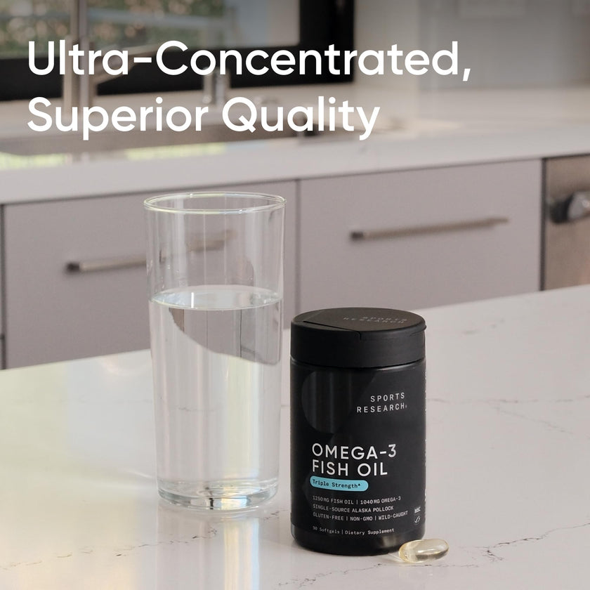Sports Research® Triple Strength Omega 3 Fish Oil - Burpless Fish Oil Supplement w/EPA & DHA Fatty Acids from Wild Alaskan Pollock - Heart, Brain & Immune Support for Men & Women - 1250 mg, 30 count 🍁 All In One Marketplace Canada