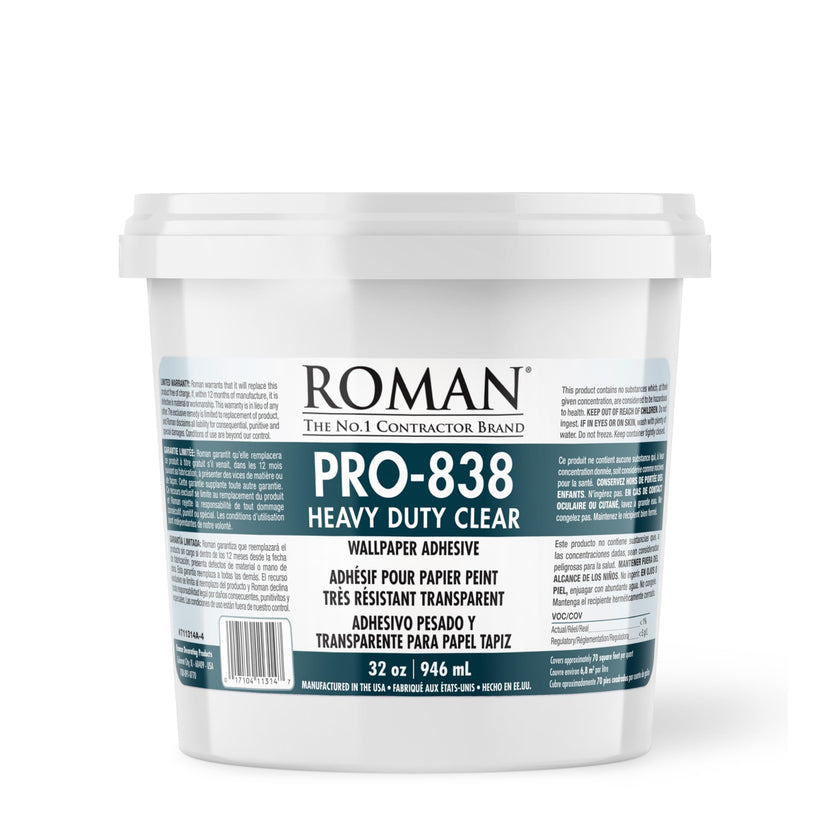 Roman Products Heavy Duty Wallpaper Adhesive, Commercial Grade for Heavy Wall Hangings, Clear, PRO-838 (32 Ounce - 70 sq. ft.), 11314 🍁 All In One Marketplace Canada