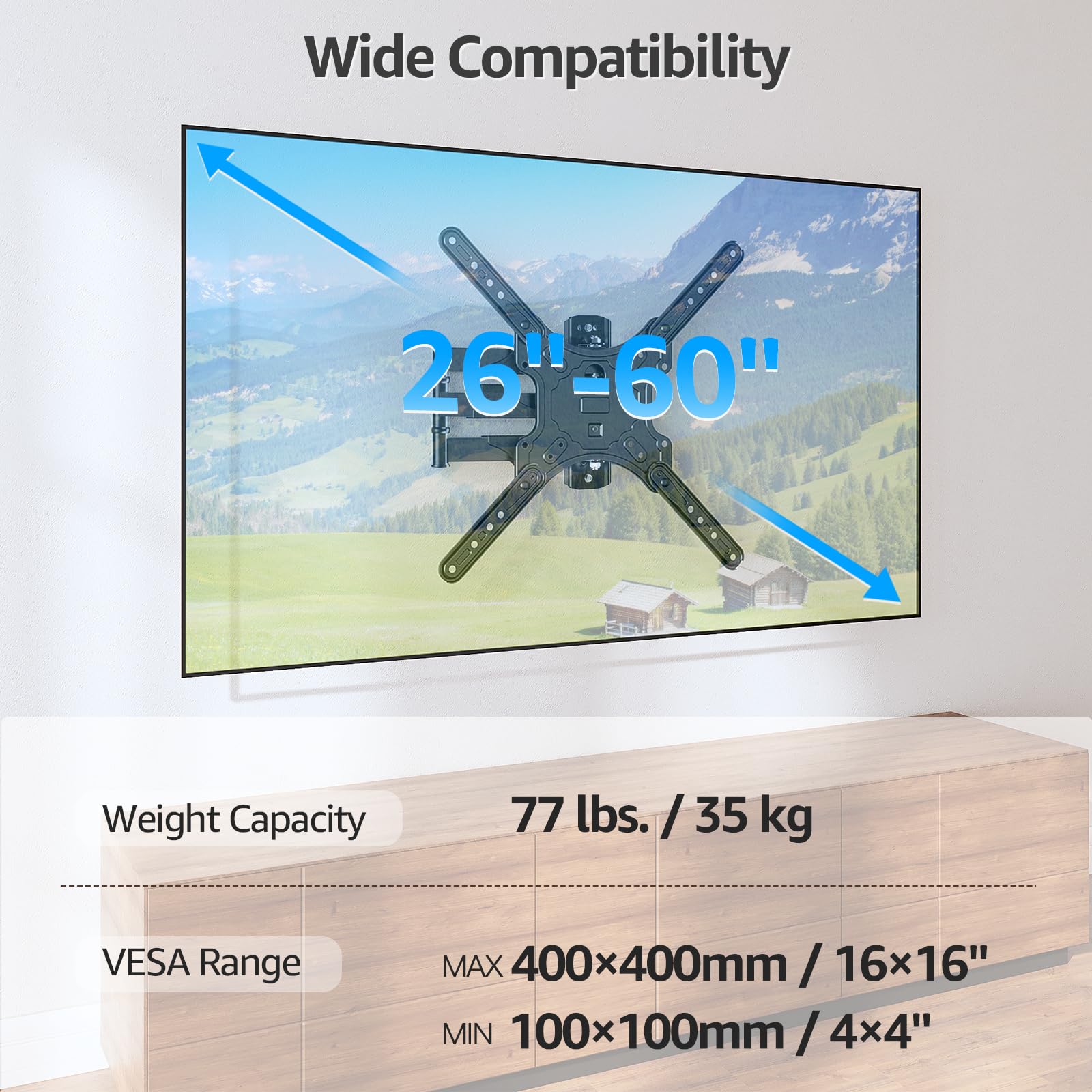 MOUNTUP TV Wall Mounts for Most 26-60 Inches TVs, Full Motion TV Bracket with Swivel and Extension, Articulating Arms, Tilt, Leveling, Single Stud Design, Max VESA 400x400mm up to 77lbs, MU0009 🍁 All In One Marketplace Canada