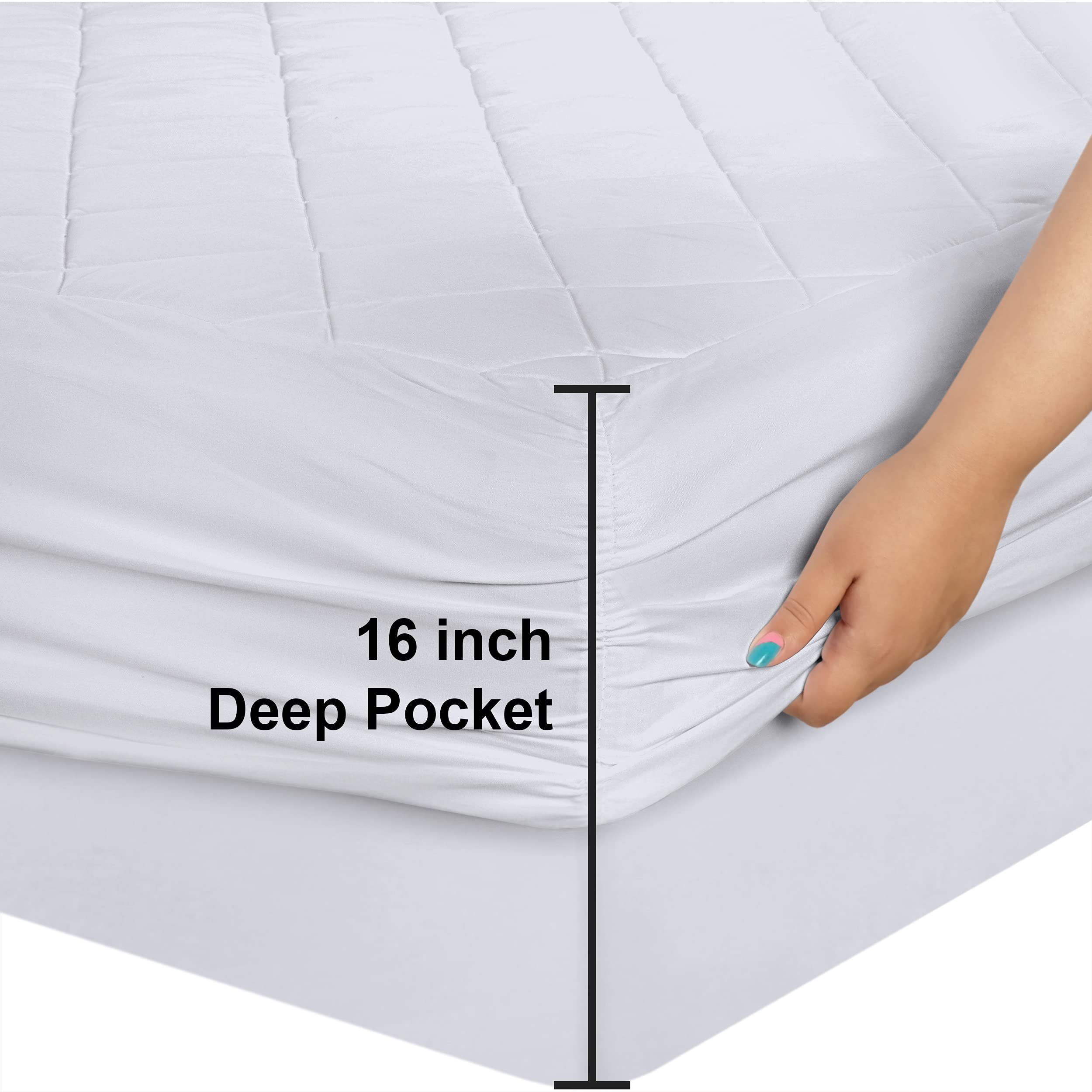 Utopia Bedding Quilted Fitted Mattress Pad, King Size, Elastic Fitted Mattress Topper Protector and Cover Stretches up to 16 Inches Deep, Machine Washable (White) 🍁 All In One Marketplace Canada