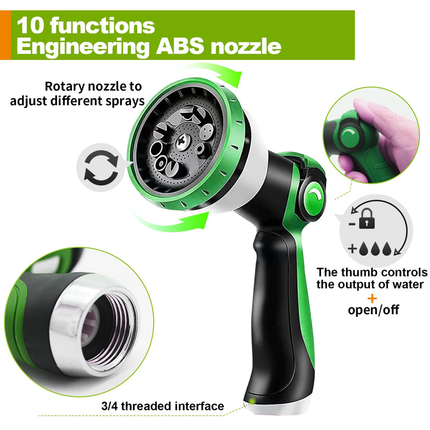 Expandable Garden Hose 100ft Flexible Water Hose, 10 Function Sprayer Nozzle, 3/4 Inch Solid Metal Fittings Lawn Yard Garden Outdoor Hose(Black and Green) 🍁 All In One Marketplace Canada
