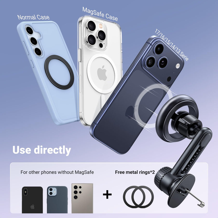 UGREEN Magsafe Phone Mount for Car, Not Blocking Air Vent, with 2 Metal Rings for All Phones Strengthen Magnetic Car Phone Holder Compatible with iPhone 17 16 15 Pro Max 14 13 12 Pro Mini MagSafe Case 🍁 All In One Marketplace Canada