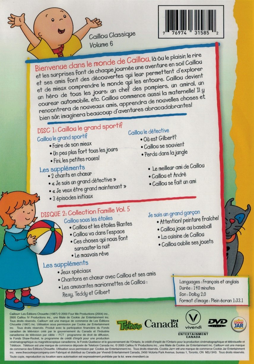 Caillou (Caillou Classique, Vol. 6) (Bilingual) - DVD (Used)