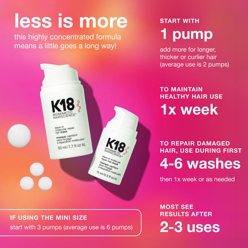 K18 Leave-In Molecular Repair Hair Mask, Patented, Lasting Repair For Dry, Frizzy, Damaged Hair, Reverse Damage In 4 Minutes From Bleach, Color, Chemical Services + Heat 🍁 All In One Marketplace Canada