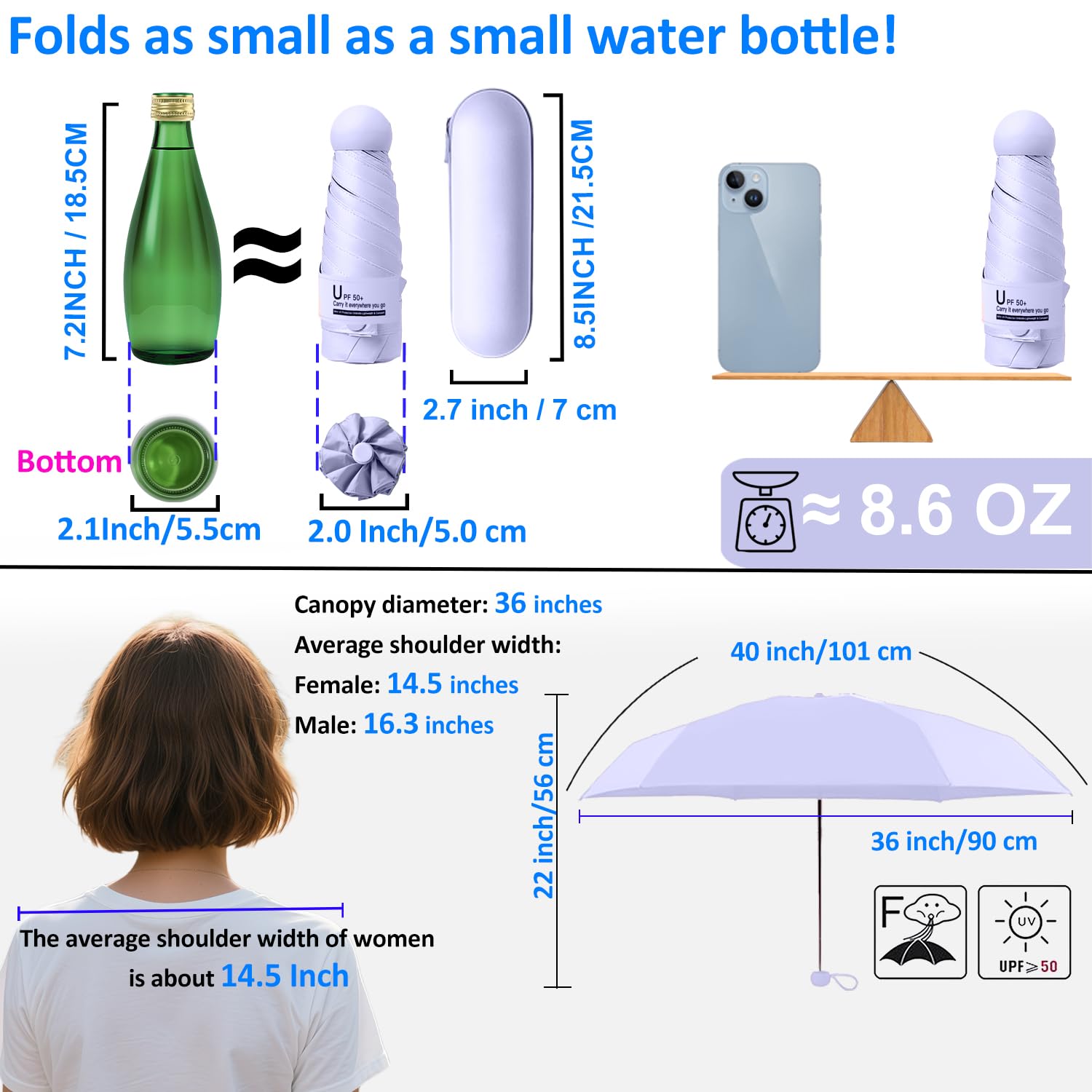 BAODINI Travel Mini Umbrella for Purse With Case-Small Compact UV Umbrella Protection Sun-Lightweight Tiny Pocket Umbrella Sun Blocking for Women, Girls and Men 🍁 All In One Marketplace Canada