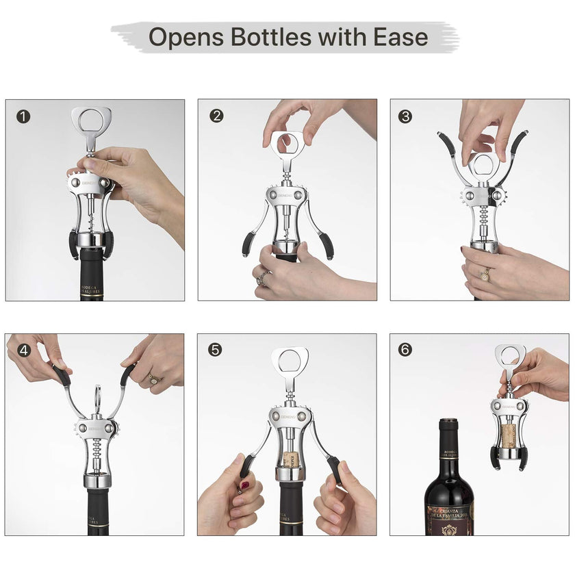 Wine Opener, BENENO Zinc Alloy Premium Wine Bottle Opener Wing Corkscrew with Multifunctional Corks and Caps Bottle Opener, Upgrade 🍁 All In One Marketplace Canada
