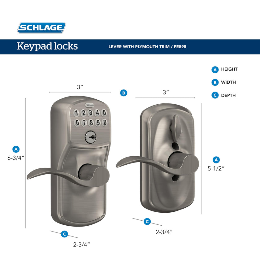 Schlage Electronic Keypad Lock, Lever Handle, Camelot Trim, Matte Black 🍁 All In One Marketplace Canada