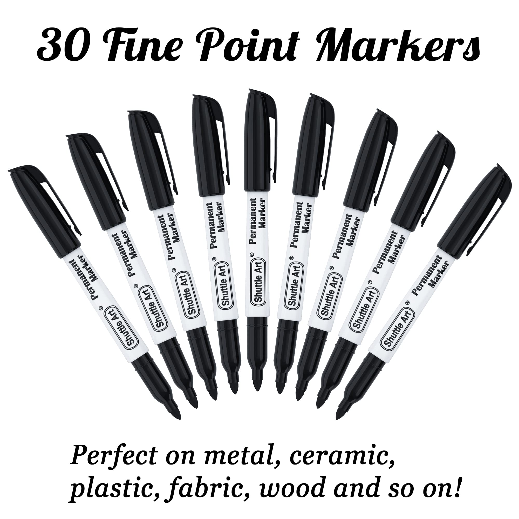 Shuttle Art Permanent Markers, 30 Pack Black Permanent Marker set,Fine Point, Works on Plastic,Wood,Stone,Metal and Glass for Doodling, Marking… 🍁 All In One Marketplace Canada
